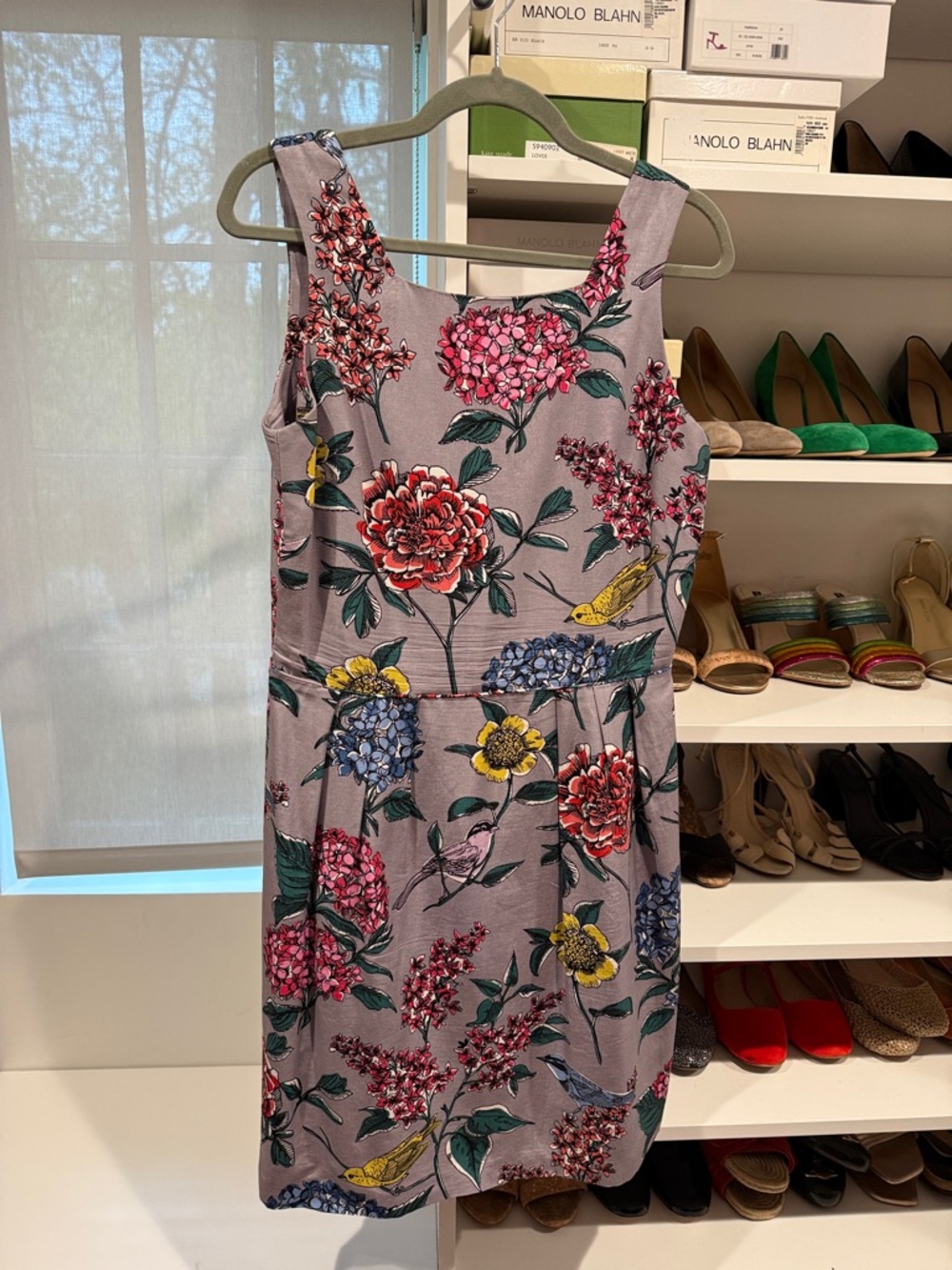Boden Kiera Dress, dark grey vibrant floral print, size 8R, EUC